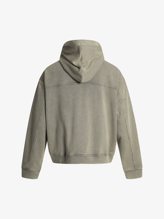 Washed Distressed Zip-up Hooded Sweatshirt 