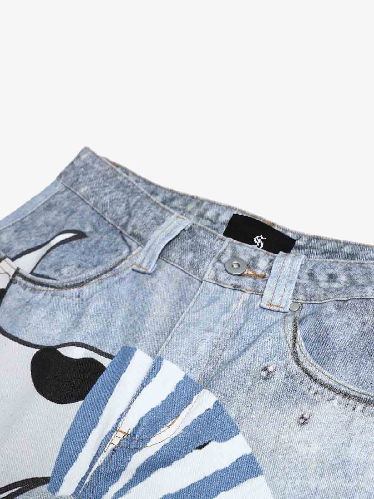 Denim Wide Leg Jeans with Dalmatian Print and Studs, Distressed Design for Streetwear Fashion?