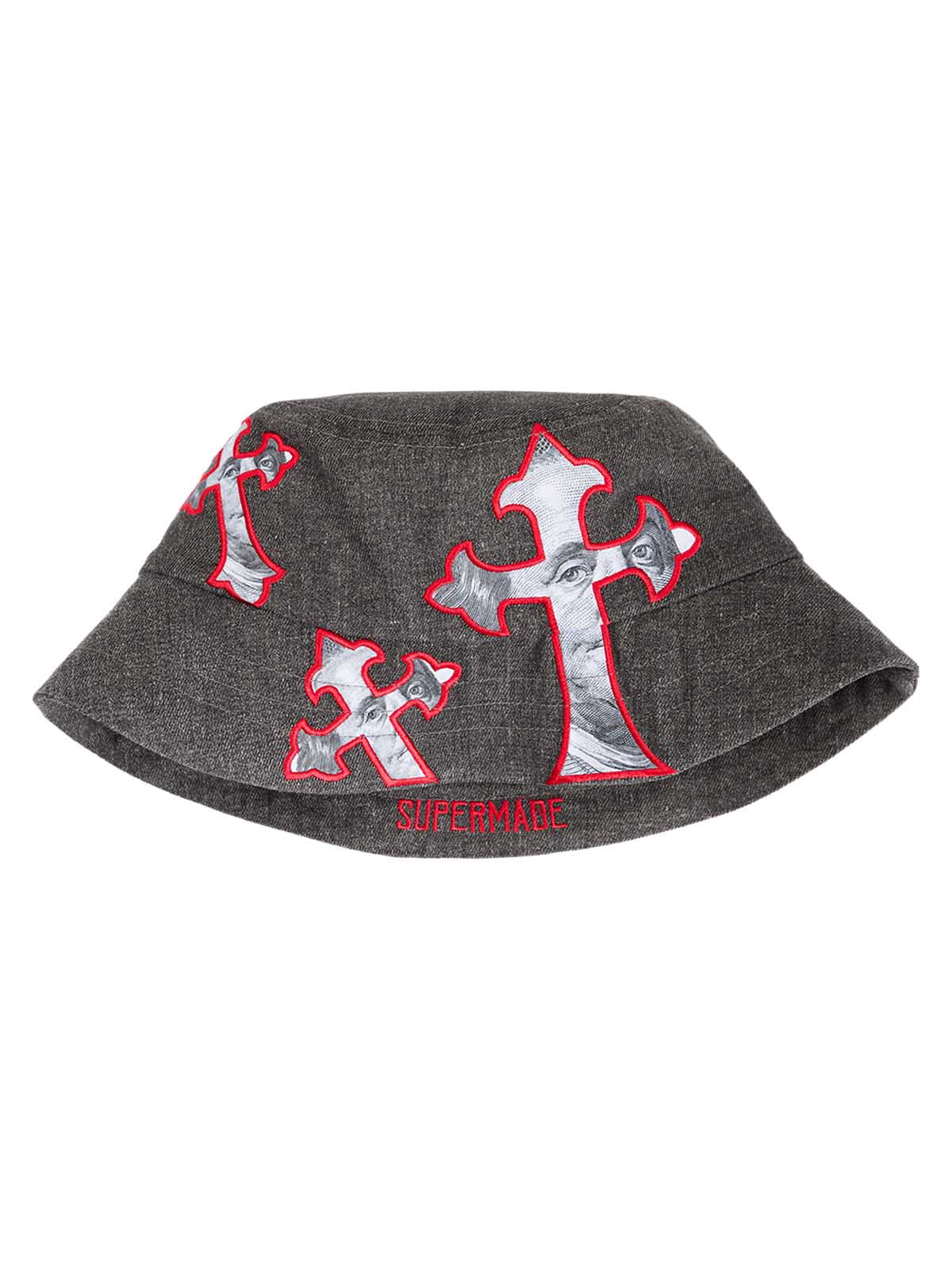 Cross And Portrait Denim Bucket Hat