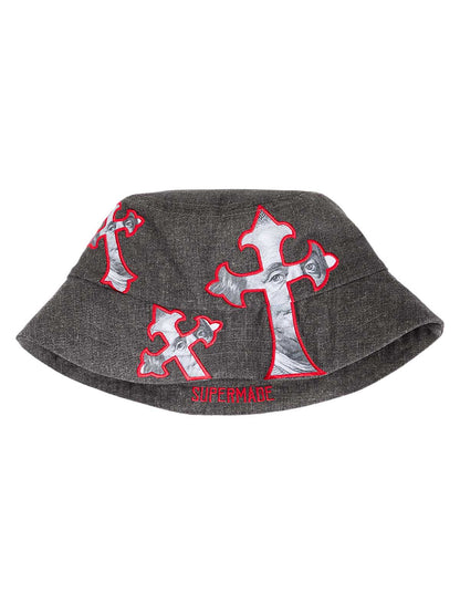 Cross And Portrait Denim Bucket Hat