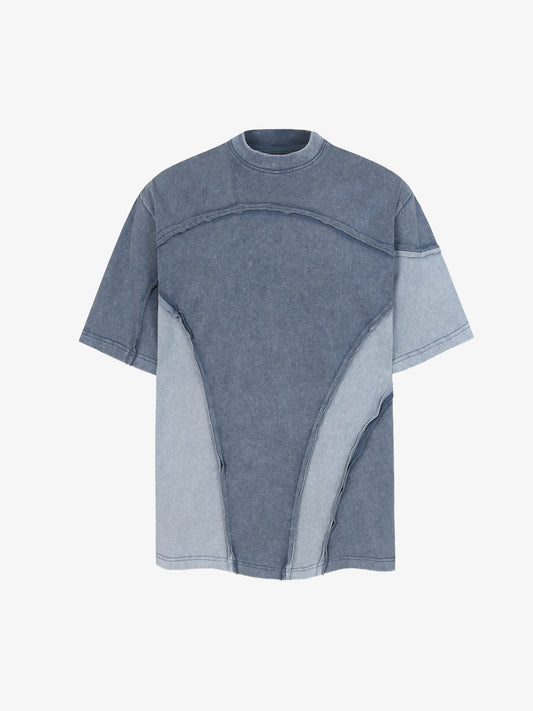 Cotton Blend Oversized Panel T-Shirt with Asymmetric Design and Contrast Stitching?