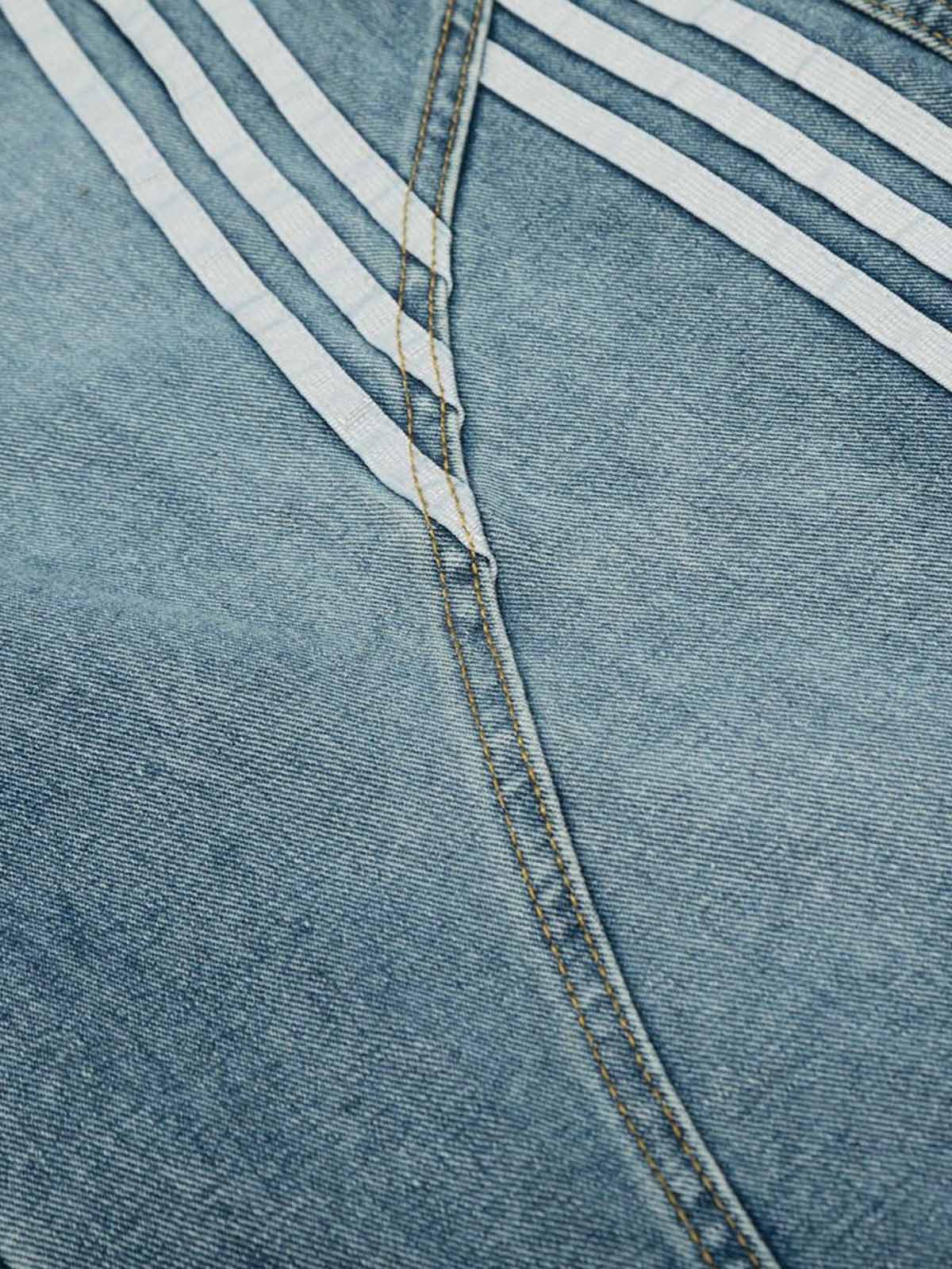 Denim Wide-Leg Biker Shorts with Striped Panel Design?