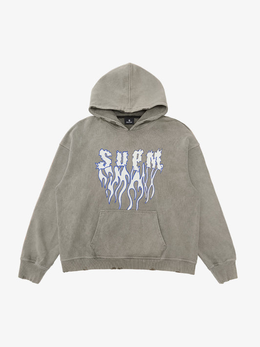 SPMD Flame Letter Graphic Cotton Hoodie 