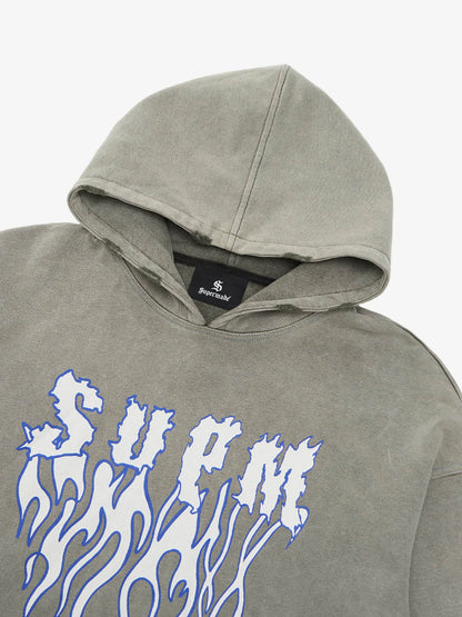 SPMD Flame Letter Graphic Cotton Hoodie 