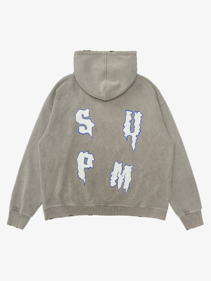 SPMD Flame Letter Graphic Cotton Hoodie 