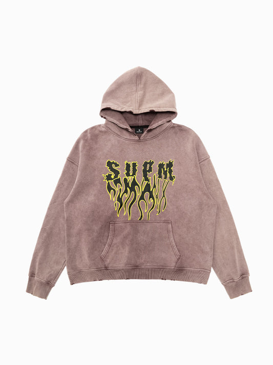 SPMD Flame Letter Graphic Cotton Hoodie 