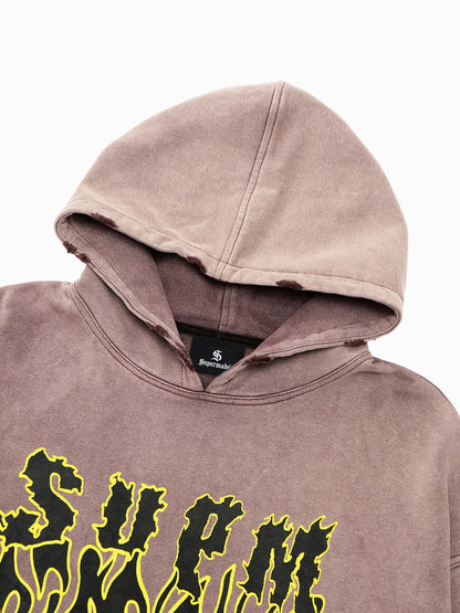 SPMD Flame Letter Graphic Cotton Hoodie 