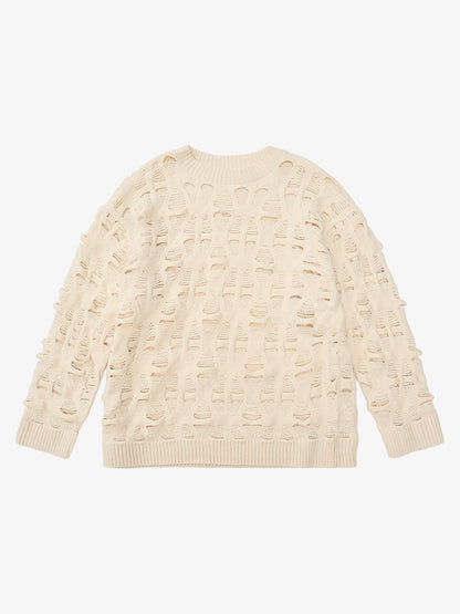 Ripped Openwork Crewneck Sweater 