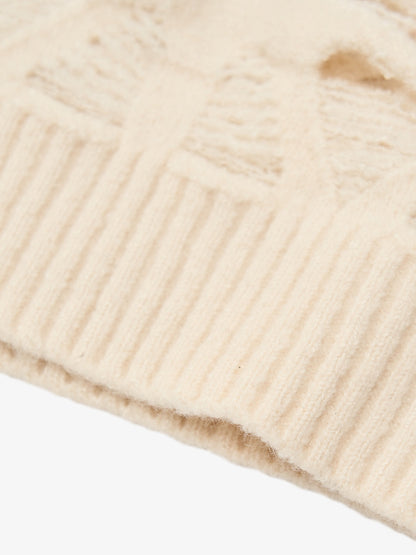 Ripped Openwork Crewneck Sweater 