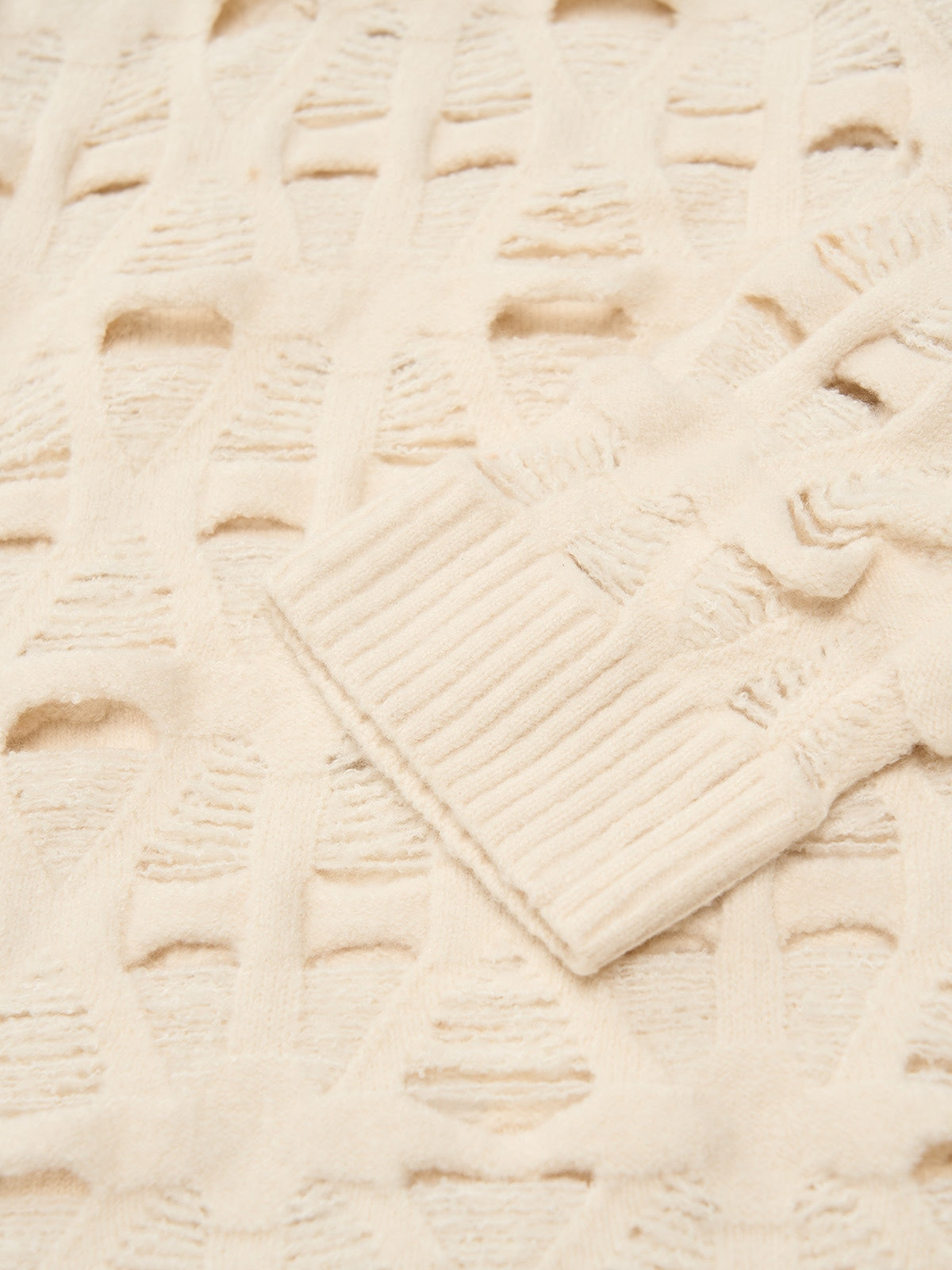 Ripped Openwork Crewneck Sweater 