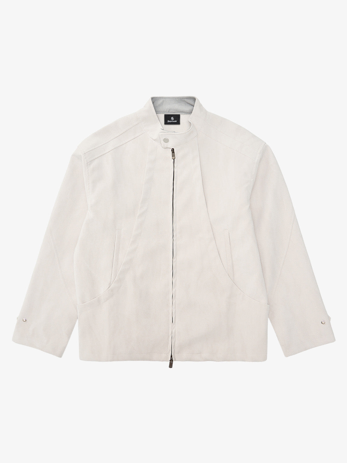 Deconstructed Split Stand Collar PU Leather Jacket 