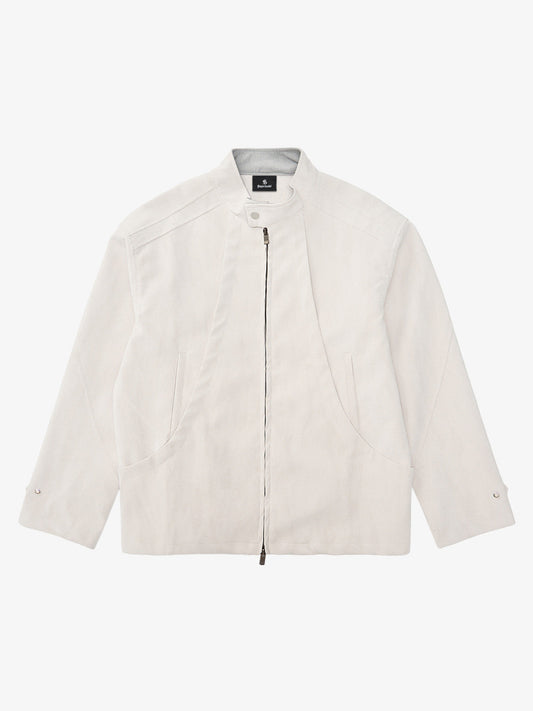 Deconstructed Split Stand Collar PU Leather Jacket 