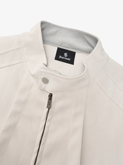 Deconstructed Split Stand Collar PU Leather Jacket 