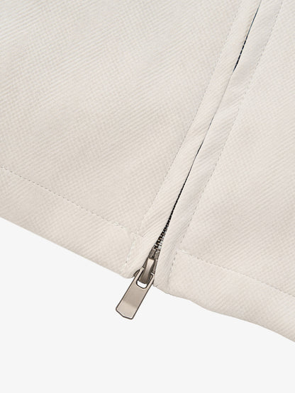 Deconstructed Split Stand Collar PU Leather Jacket 