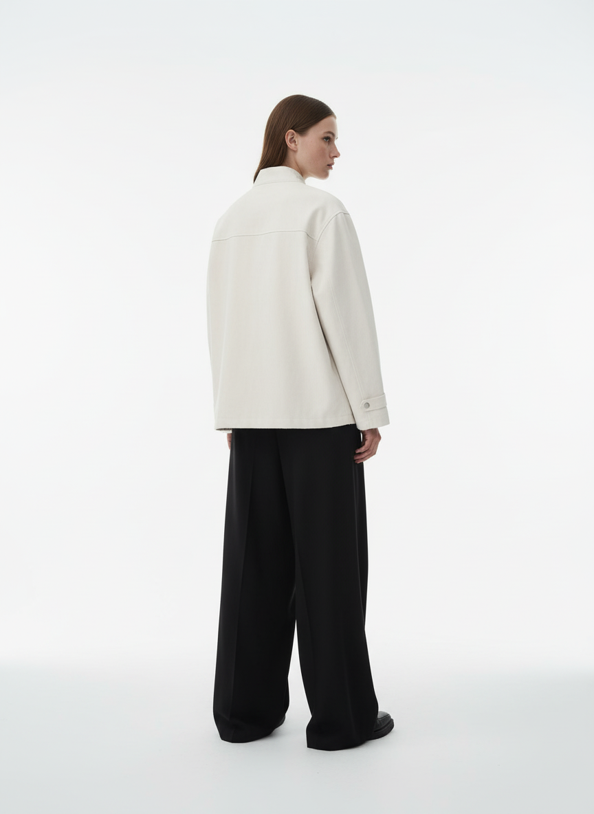 Deconstructed Split Stand Collar PU Leather Jacket