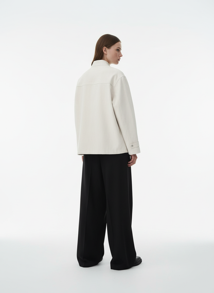 Deconstructed Split Stand Collar PU Leather Jacket