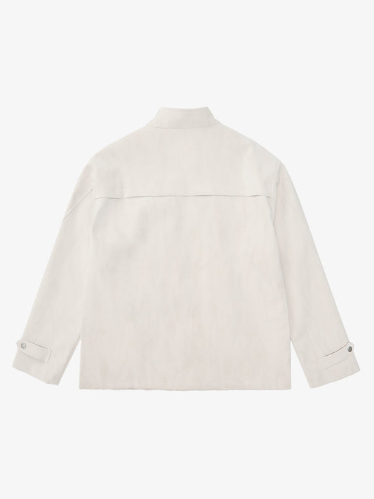 Deconstructed Split Stand Collar PU Leather Jacket 