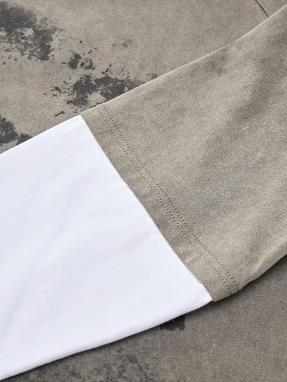 Original Retro Contrast Color Faux Two-Piece Long-Sleeved T-Shirt 