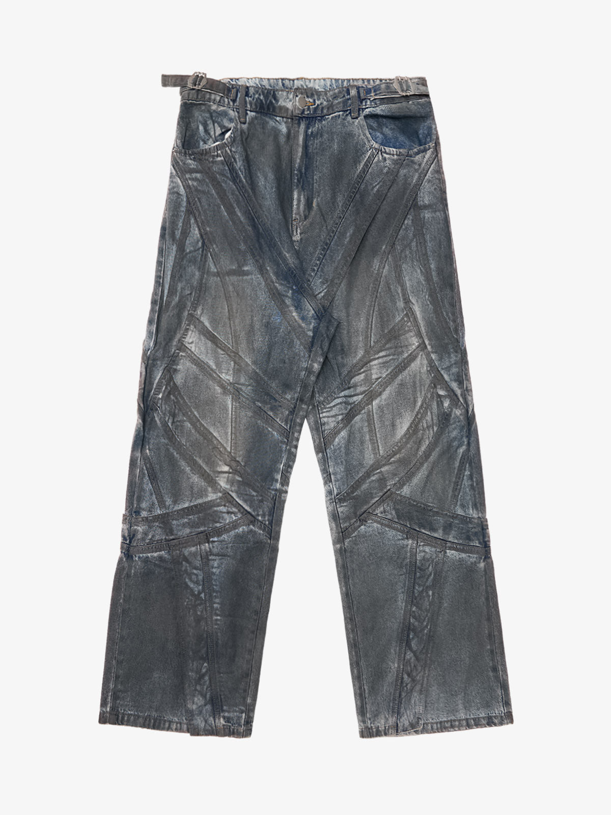 Vintage Washed Distressed Multi-Structure Patchwork Jeans 