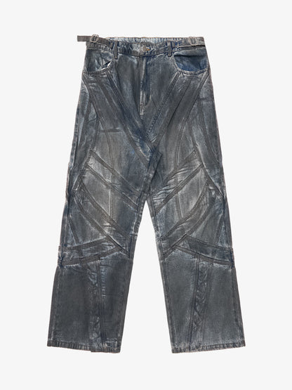 Vintage Washed Distressed Multi-Structure Patchwork Jeans 