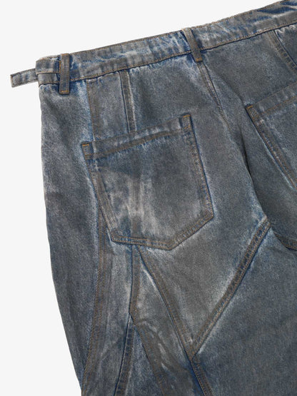 Vintage Washed Distressed Multi-Structure Patchwork Jeans 