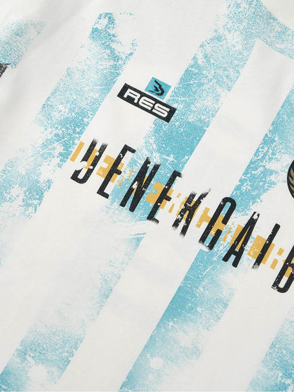 Retro Mottled Striped Badge Print Long Sleeve T-Shirt 