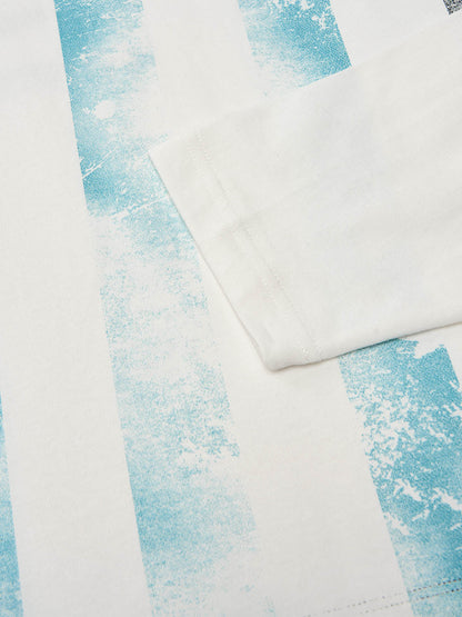 Retro Mottled Striped Badge Print Long Sleeve T-Shirt 