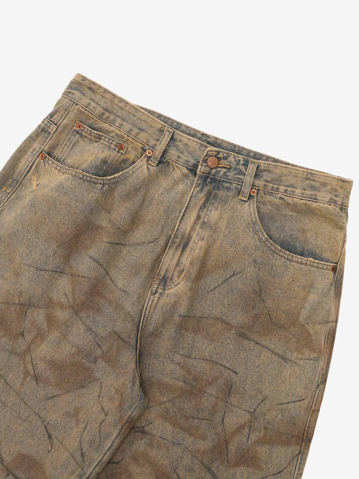 Vintage Washed Distressed Copper-Dyed Jeans 
