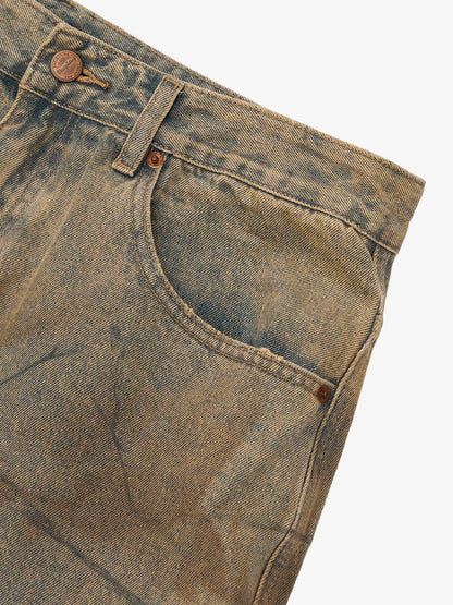 Vintage Washed Distressed Copper-Dyed Jeans 