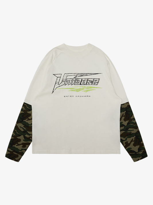Fake Two-Piece Camouflage Patchwork Long Sleeve T-Shirt 