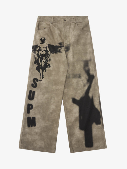 Original Large Cross Angel Print Distressed Jeans 