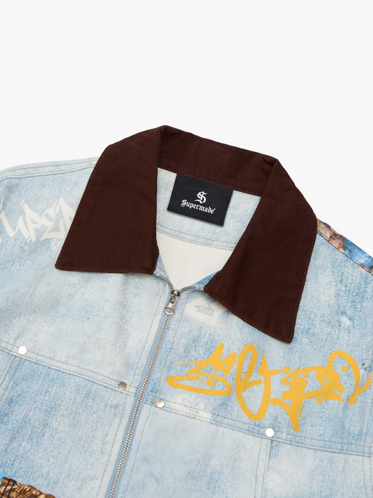 Artistic Graffiti Print Denim Jacket and Pants Set 