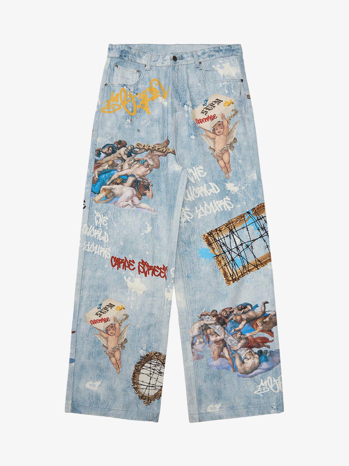 Artistic Graffiti Print Denim Jacket and Pants Set 