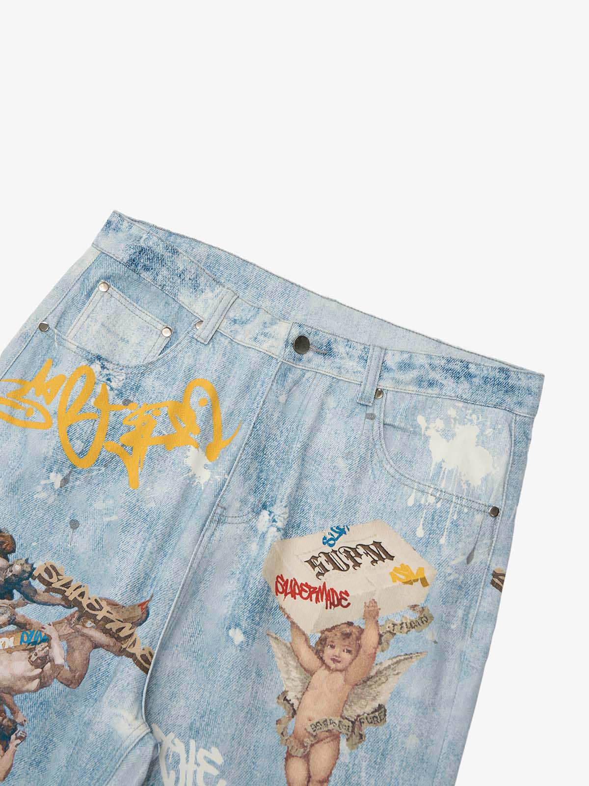 Retro Artistic Graffiti Angelic Prints Baggy Jeans 
