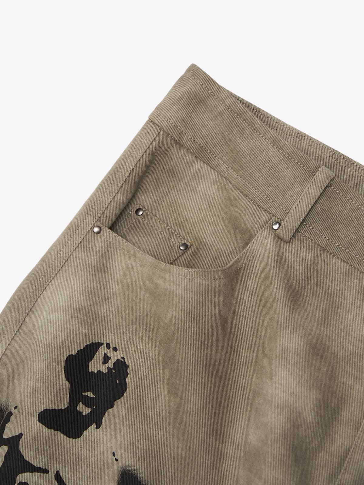 Original Large Cross Angel Print Distressed Jeans 