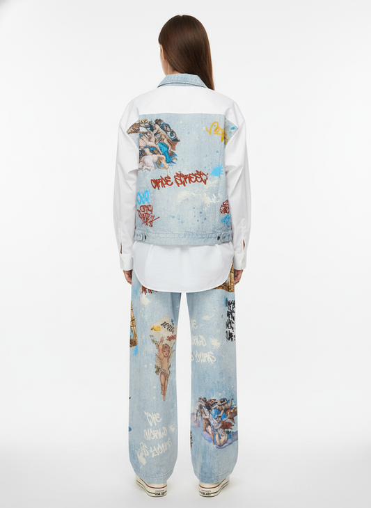 Retro Artistic Graffiti Angelic Prints Baggy Jeans