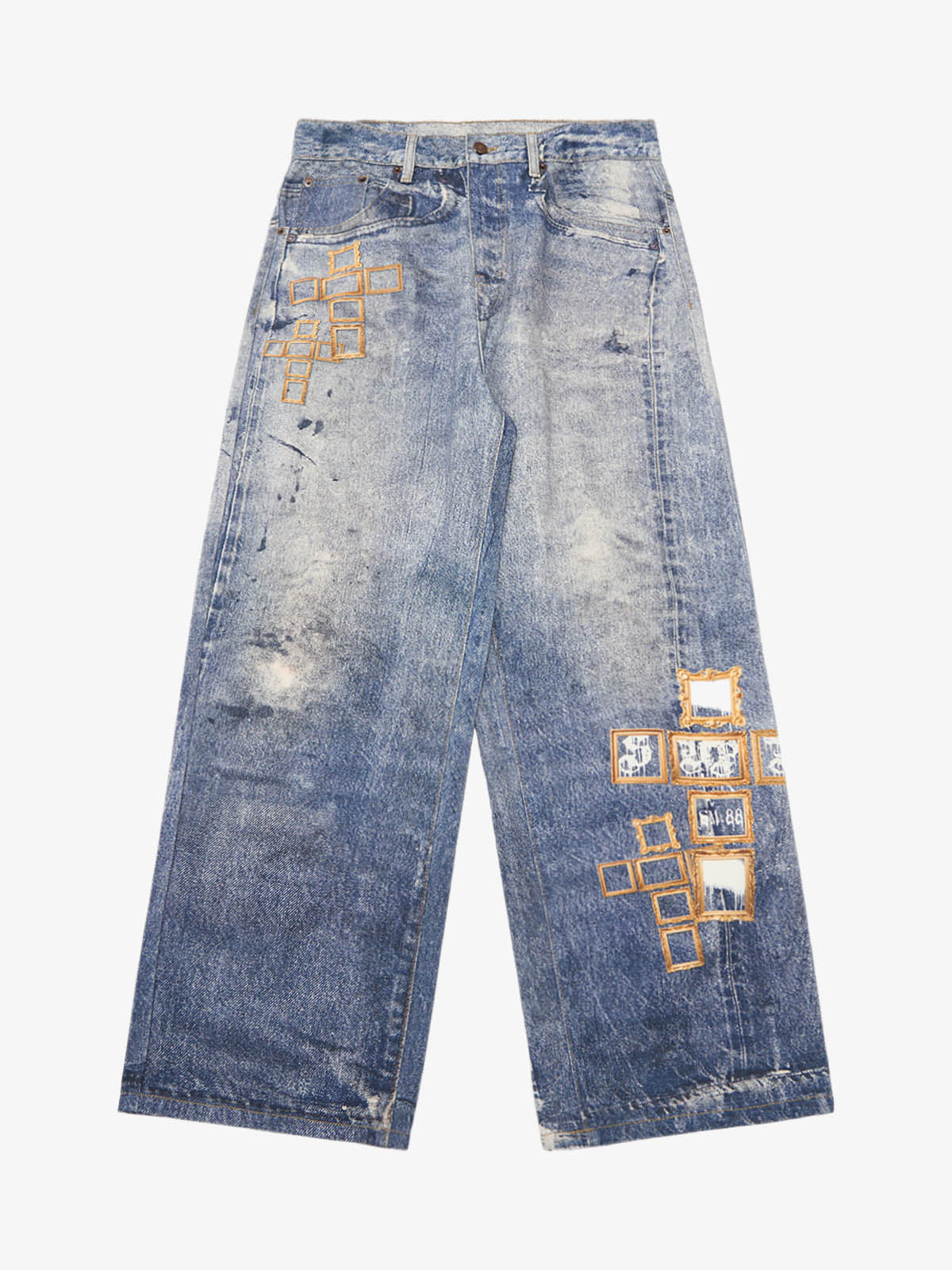 Frame Cross Print Denim Jeans 