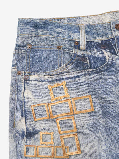 Frame Cross Print Denim Jeans 