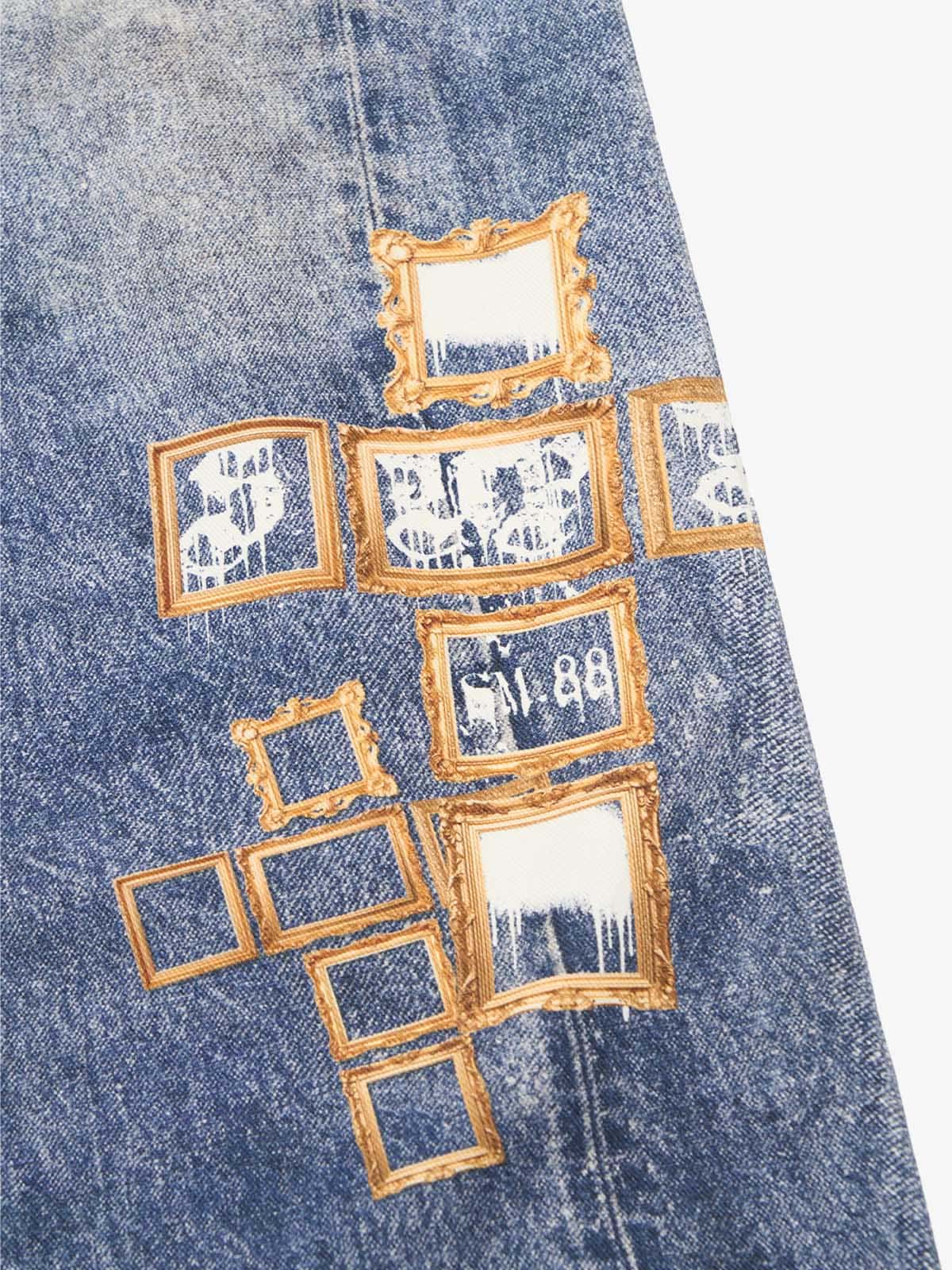 Frame Cross Print Denim Jeans 