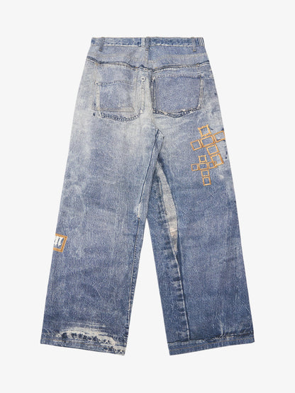 Frame Cross Print Denim Jeans 