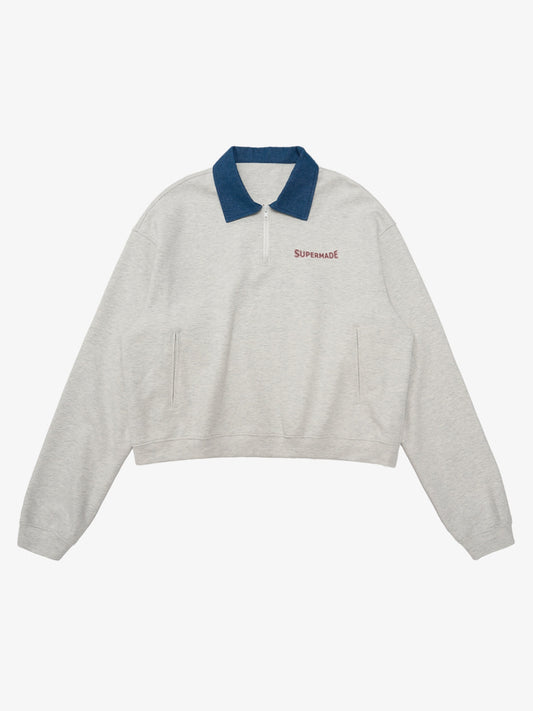 Original Denim Lapel Patchwork Sweatshirt 