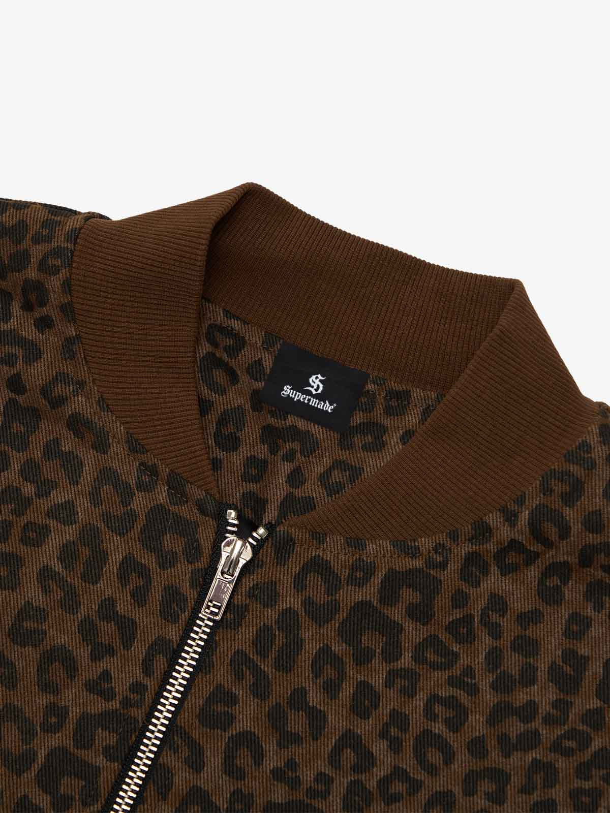 Cross Frame Leopard Print Baseball Jacket 