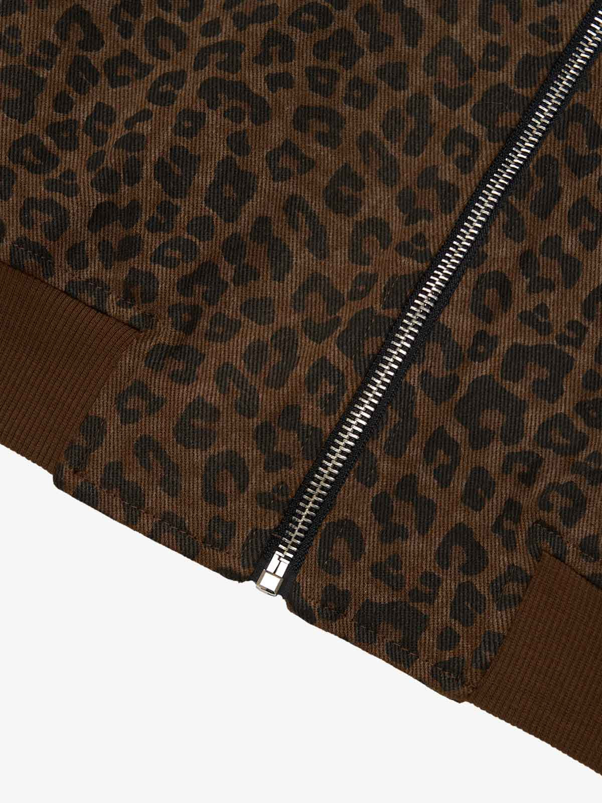 Cross Frame Leopard Print Baseball Jacket 