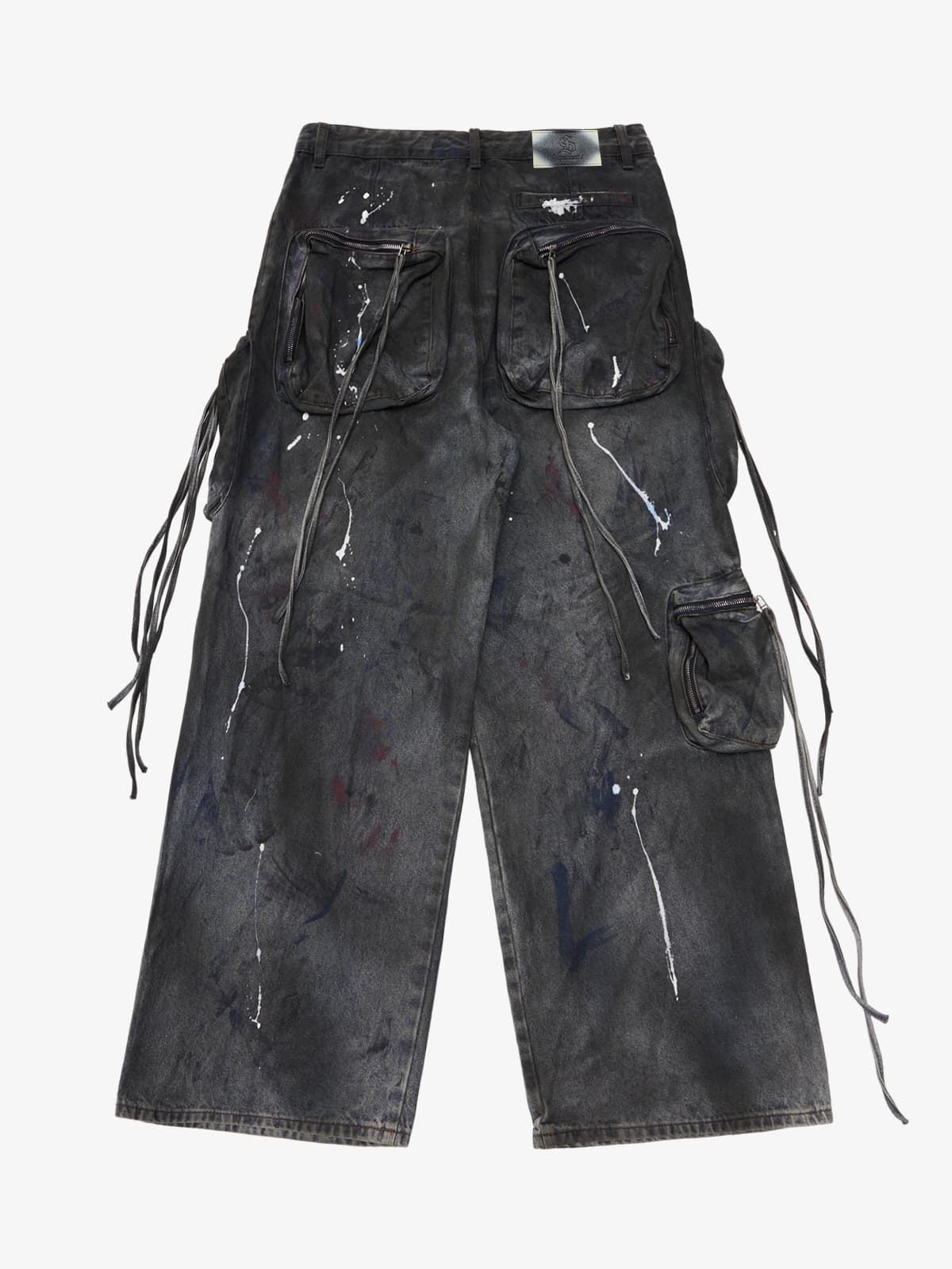 Heavy Dirty Dyed Multi-Pocket Drawstring Work Jeans 