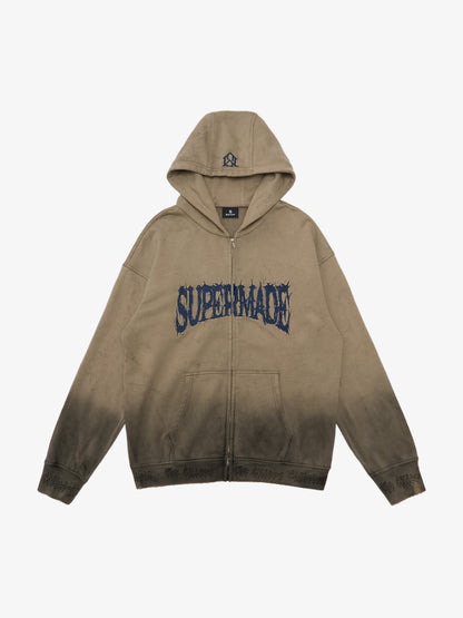 SUPERMADE Thorn Embroidery Zip Hooded Sweatshirt 