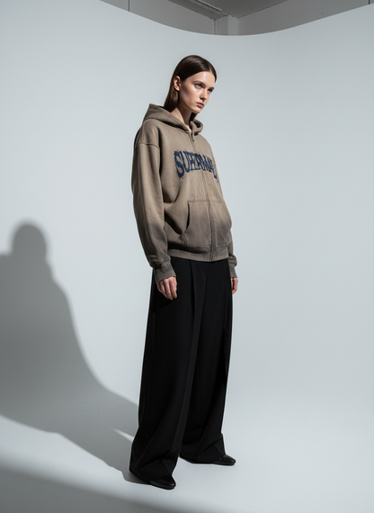 SUPERMADE Thorn Embroidery Zip Hooded Sweatshirt