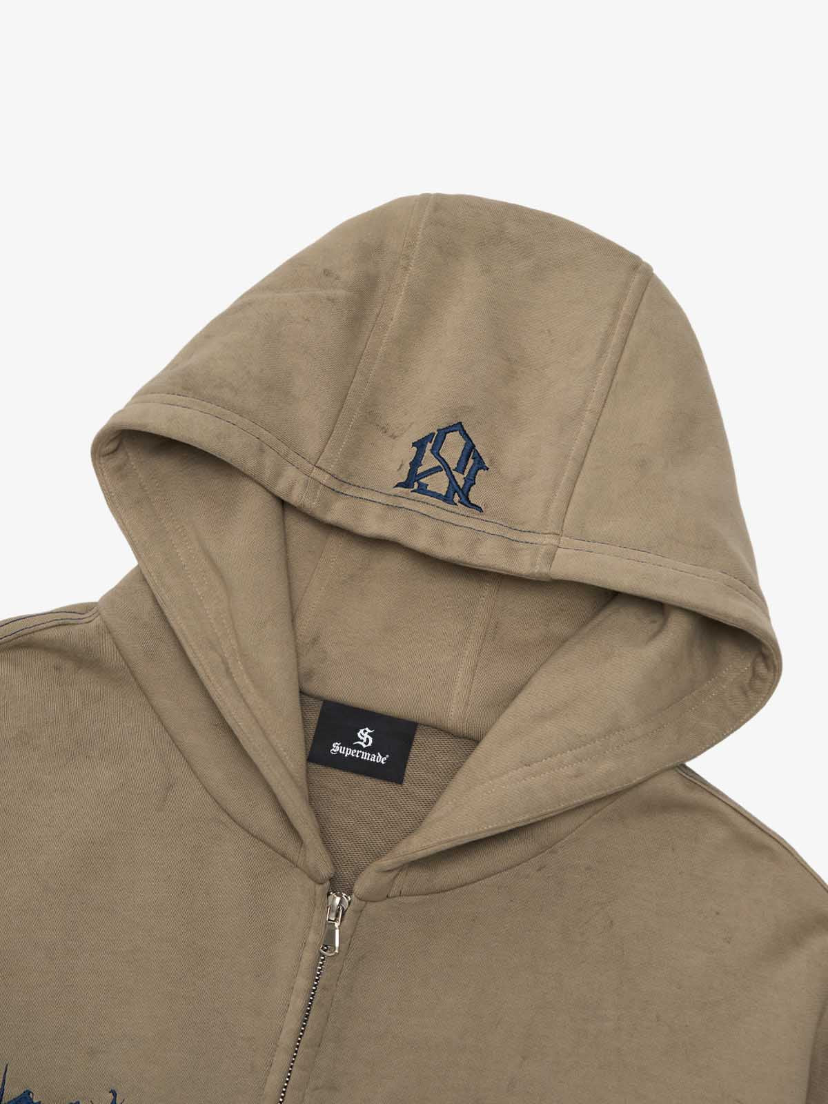 SUPERMADE Thorn Embroidery Zip Hooded Sweatshirt 