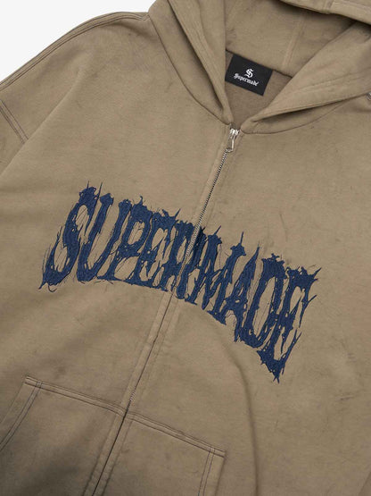 SUPERMADE Thorn Embroidery Zip Hooded Sweatshirt 