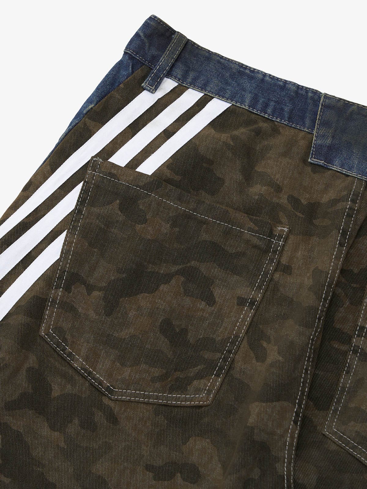 Washed Stripe Patchwork Totem Print Baggy Jeans 