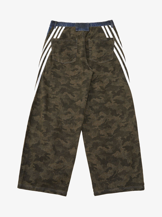 Washed Stripe Patchwork Totem Print Baggy Jeans 